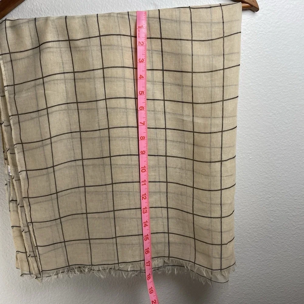 Rachel Pally Womens OS Beige Grid Scarf Minimalist Lightweight Polyester